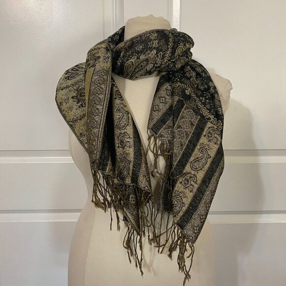Gold & Black Oversized Pashmina Scarf - Picture 1 of 7